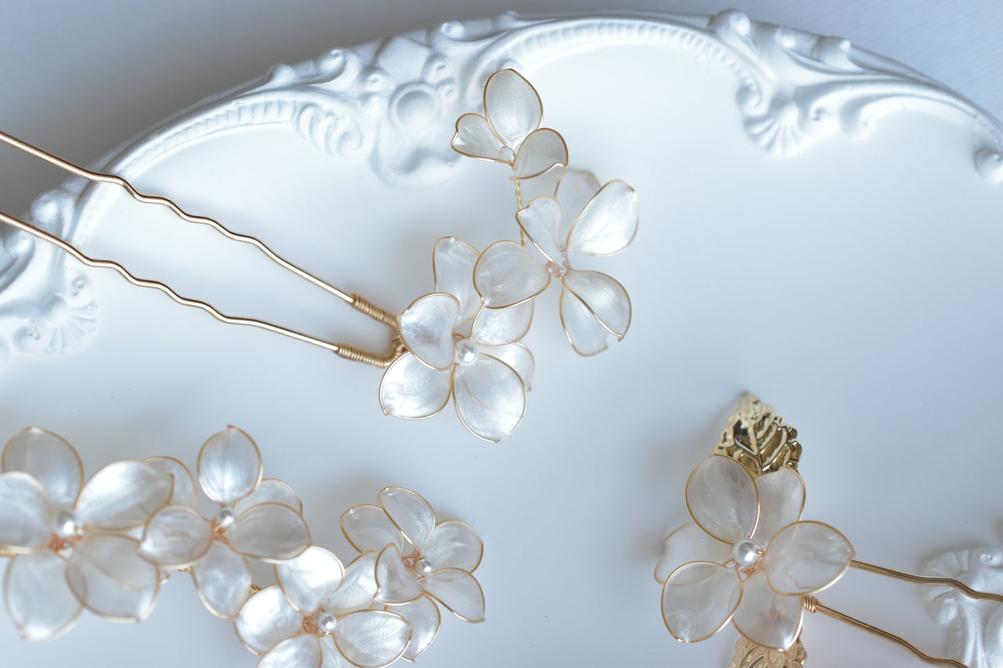 Bridal Updo, Floral Bobby Pins, Romantic Hair, Minimalist Bride, Fairy Tale Bride