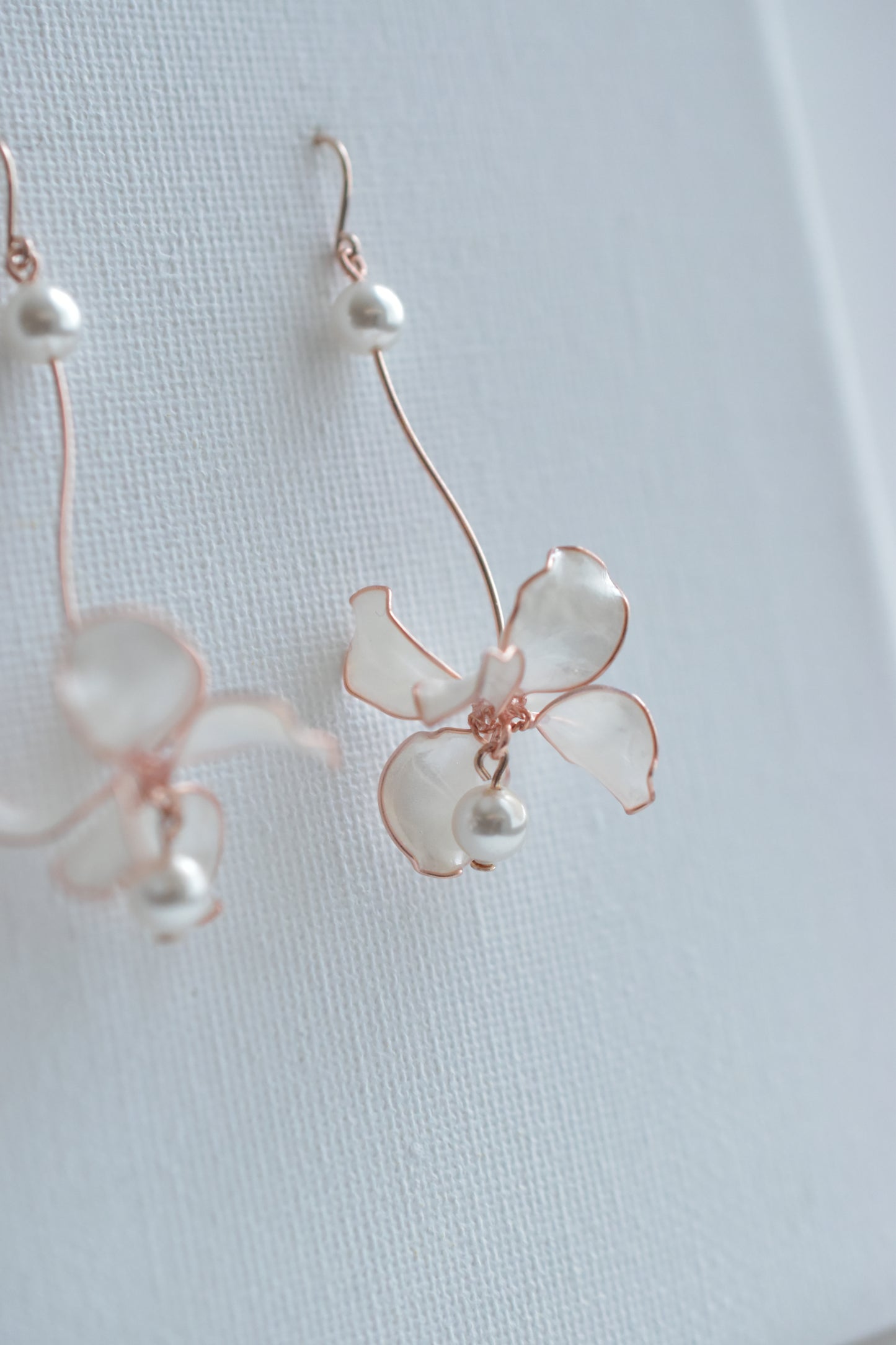 Rose Gold Dangling Pearl Floral Earrings