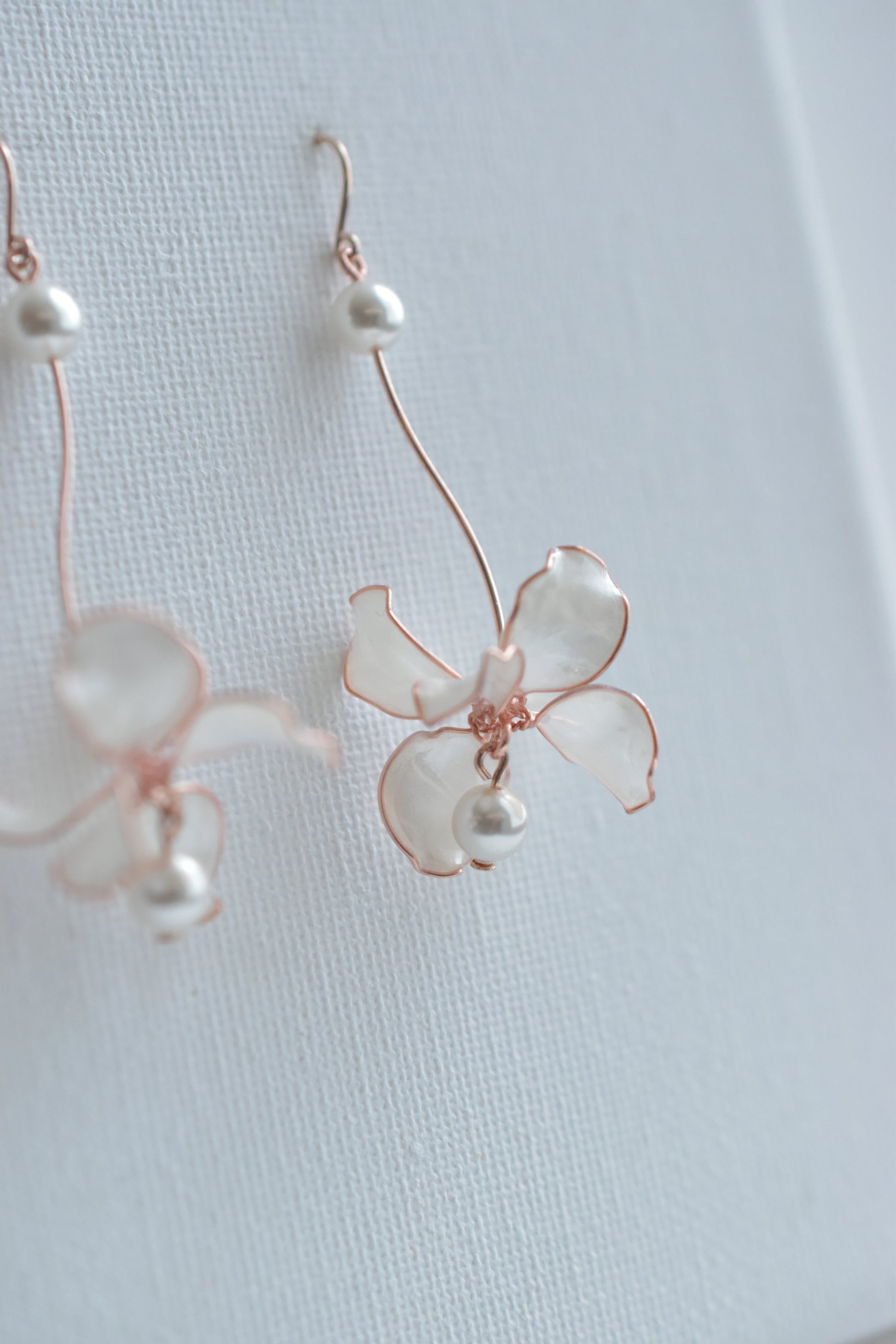 Rose Gold Dangling Pearl Floral Earrings
